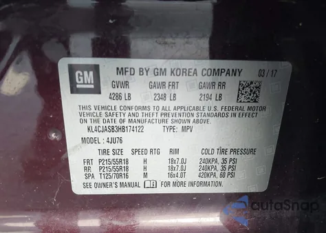 2017 Buick Encore Preferred из США, поврежденный, VIN KL4CJASB3HB174122